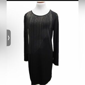 Michael Kors Black Chain Fringe Long Sleeve Sheath Dress Size Medium. NWOT.